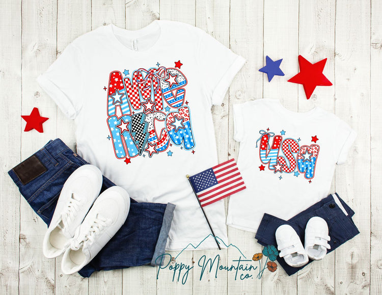 America USA Funky Font Tee