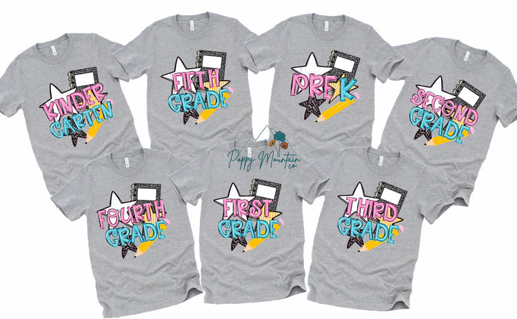 KIDS Back To School PINK Stars Grade Tee