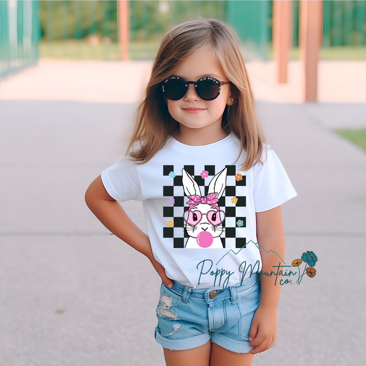 Checkered Bubblegum Bunny Tee