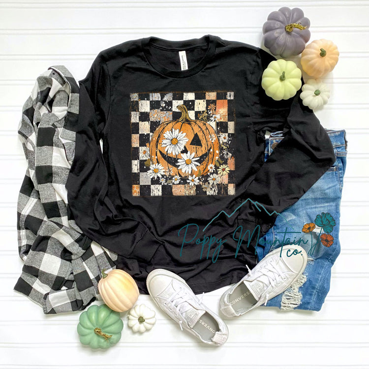 KIDS Checkered Floral Pumpkin Tee