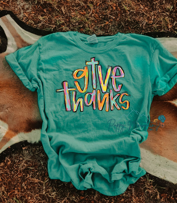 Give Thanks Brushstroke Cross Tee
