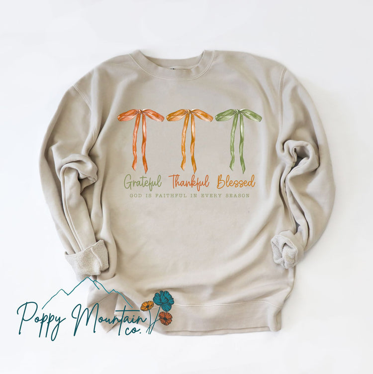 Grateful Thankful Blessed Bows Tee