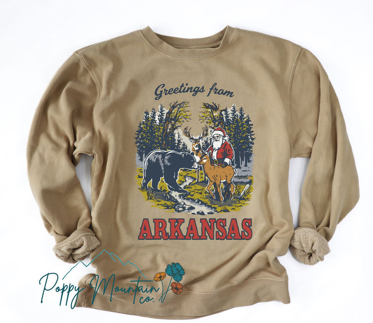 KIDS Greetings from Arkansas Santa Tee