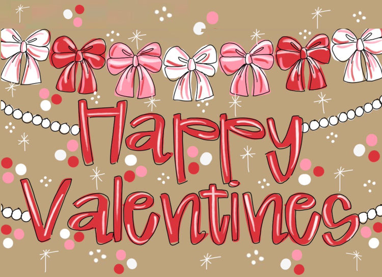 Hand Painted Happy Valentines Day Bows Paper Banner