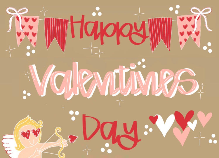 Hand Painted Happy Valentines Day Cupid Paper Banner