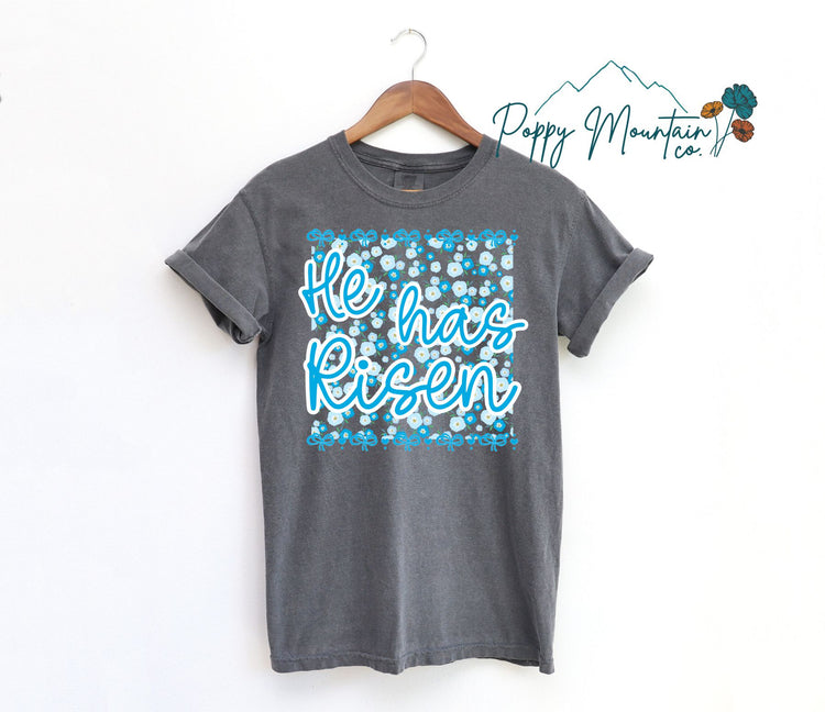 He Has Risen Blue Floral Tee