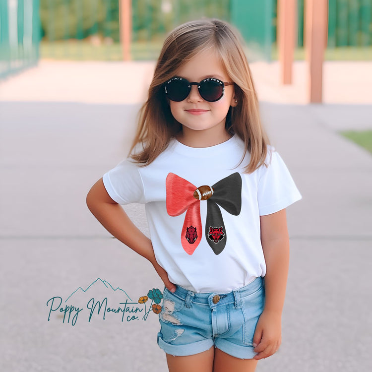 Hogs Red Wolves Split Bow Tee