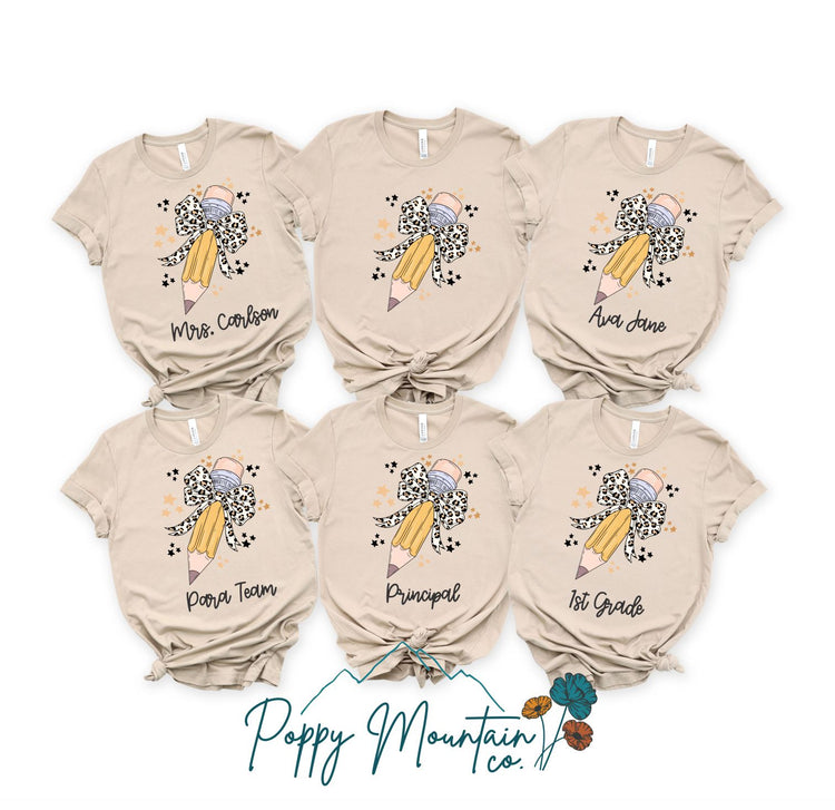 KIDS Custom Leopard Bow Pencil Tee