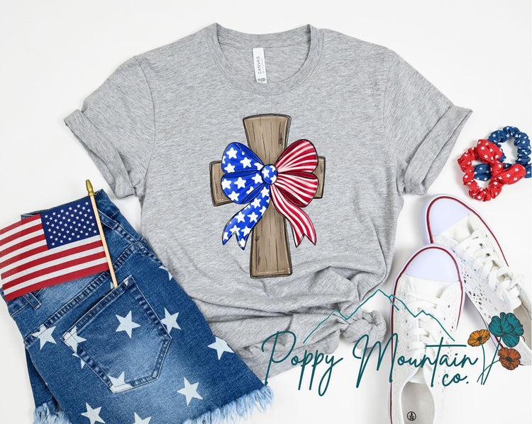 Patriotic Bow Cross Tee