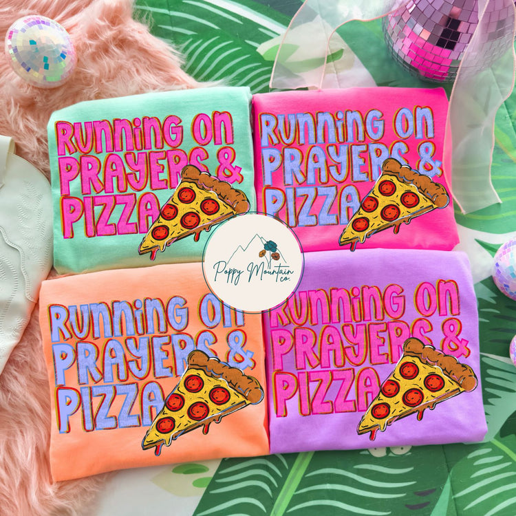 Running on Prayers & Pizza Tee