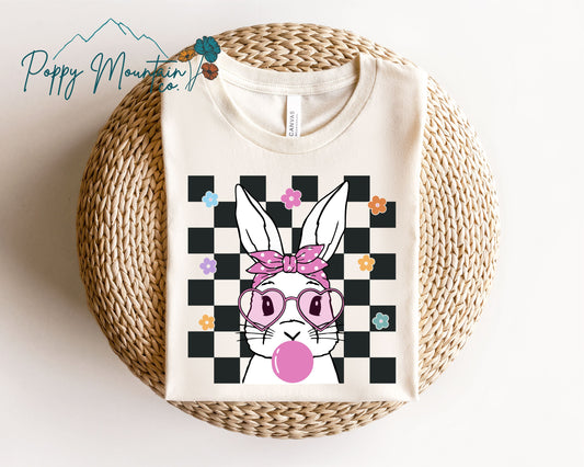 Checkered Bubblegum Bunny Tee