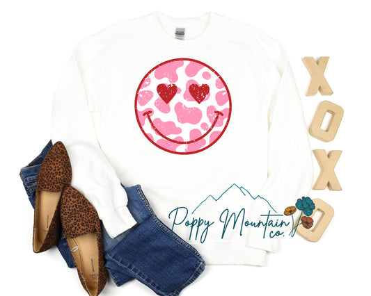 KIDS Hearts Cow Print Smiley Tee