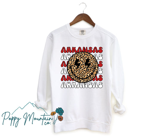 Arkansas Leopard Smiley Tee