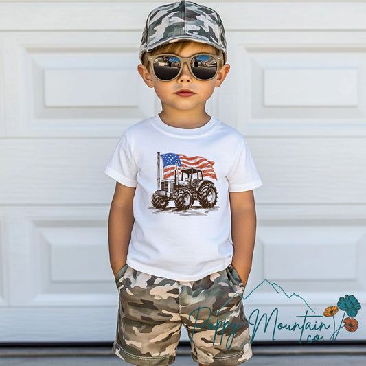 KIDS American Flag Tractor Tee