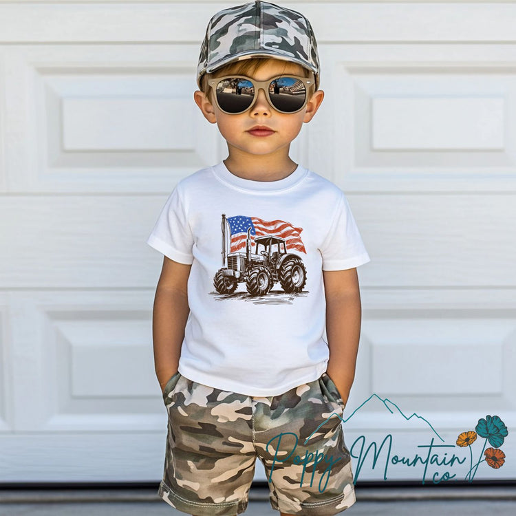 KIDS American Flag Tractor Tee
