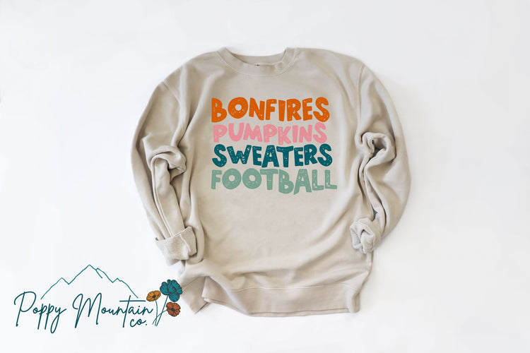 Bonfires Pumpkins Sweaters Football Tee