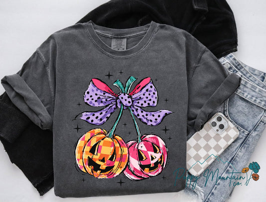 Bright Checkered Jack O Lantern Cherries Tee