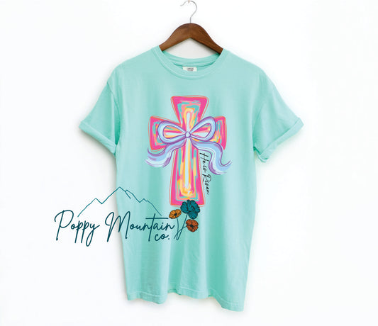 Brushstroke Cross He is Risen Tee