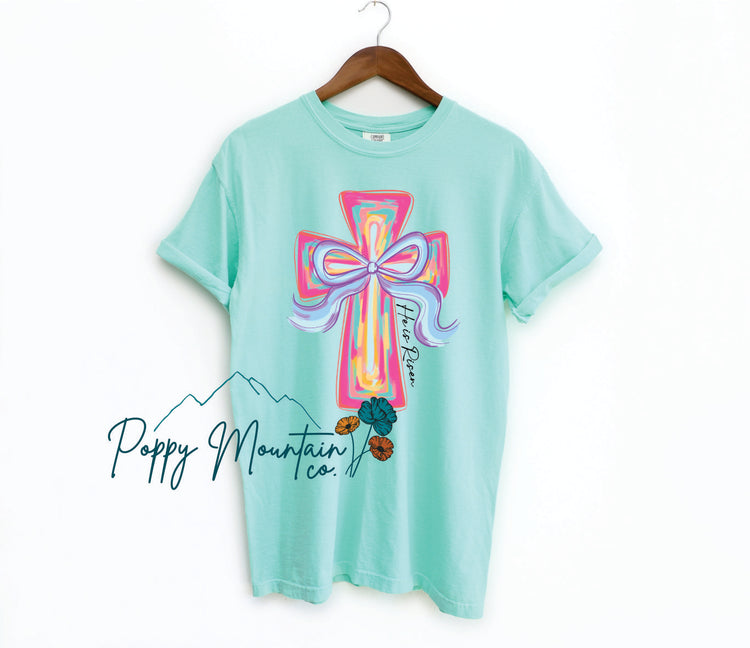 Brushstroke Cross He is Risen Tee