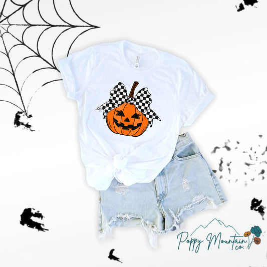 KIDS Checkered Bow Jack-O-Lantern Tee