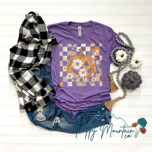 KIDS Checkered Floral Pumpkin Tee