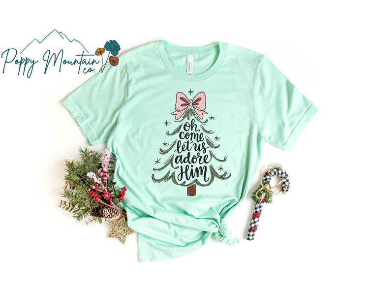 Come Let Us Adore Him Bow Tree Tee