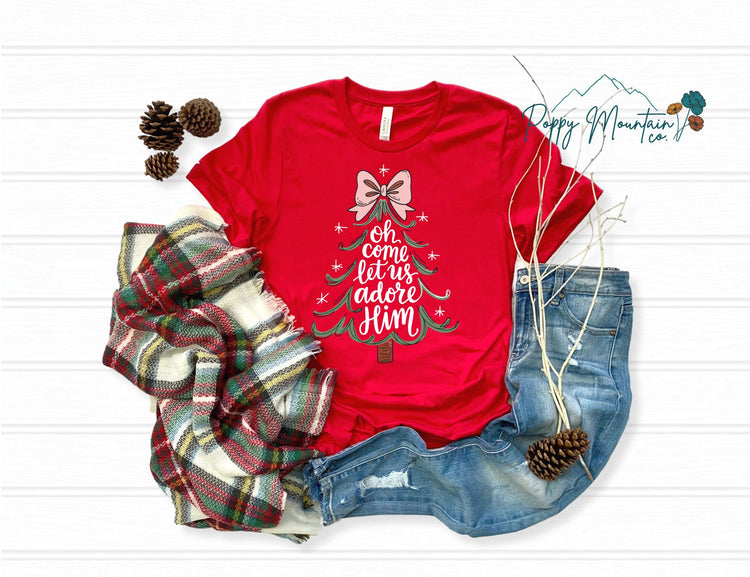 Come Let Us Adore Him Bow Tree Tee