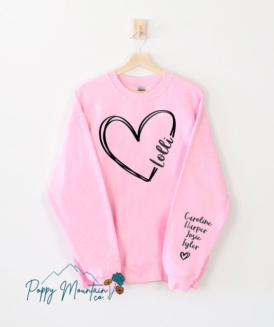 Custom Sketch Heart with Sleeve Design Sweatshirt