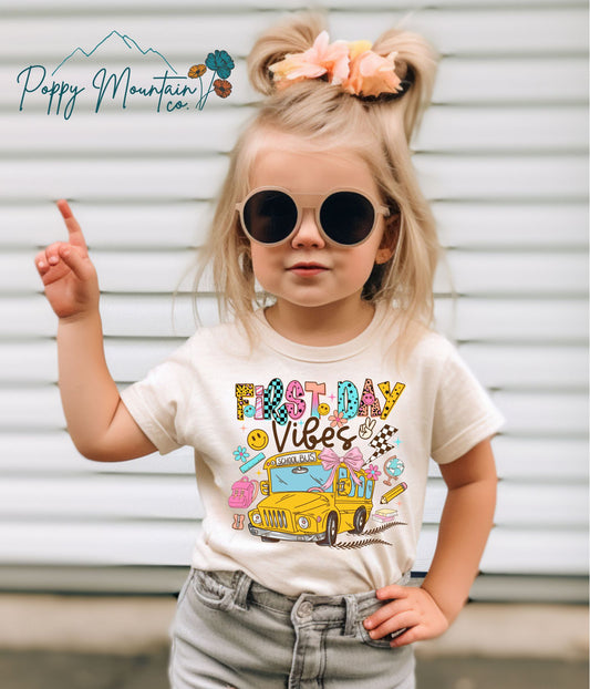 KIDS First Day Vibes Yellow Bus Tee