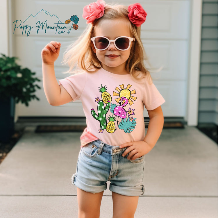 KIDS Flamingo Pineapple Collage Tee