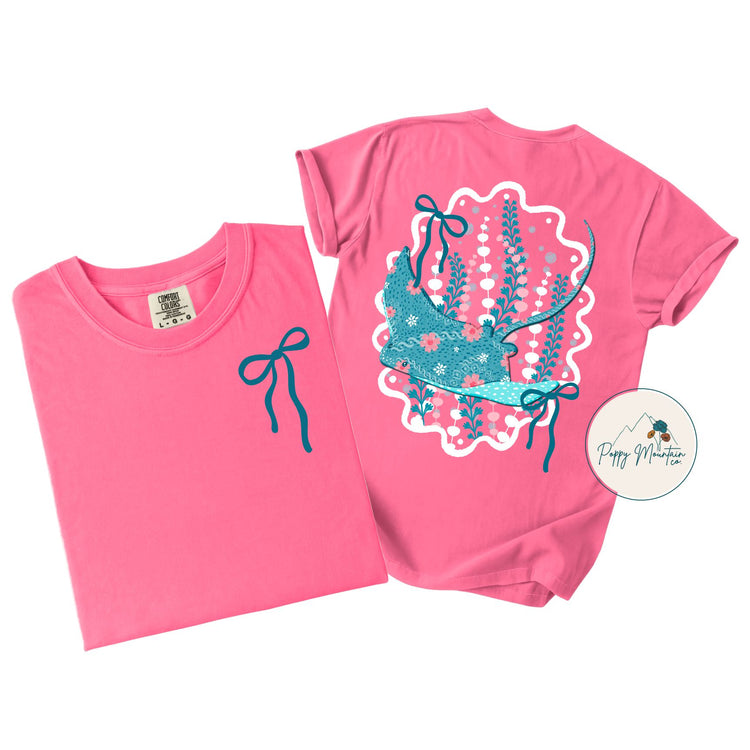 KIDS Floral Stingray Bow Tee