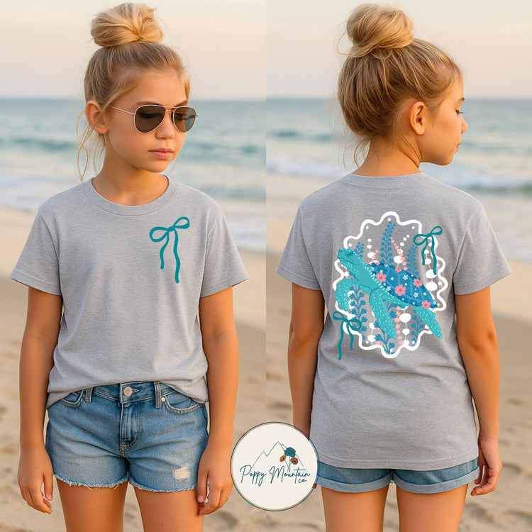 KIDS Floral Turtle Bow Tee