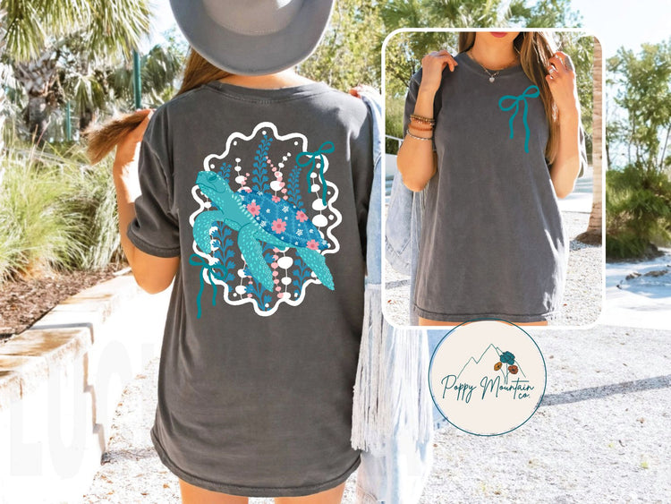 KIDS Floral Turtle Bow Tee