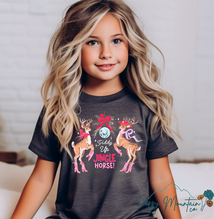 KIDS Giddy Up Jingle Horse Reindeer Tee