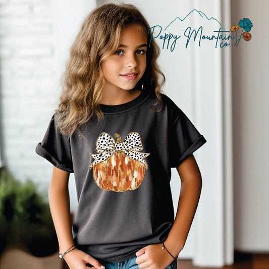 KIDS Dotted Bow Pumpkin Tee