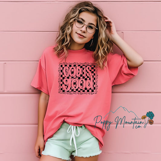 KIDS God Is Good All The Time Checkered Tee