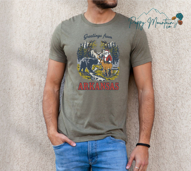 KIDS Greetings from Arkansas Santa Tee