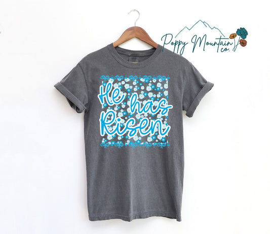 He Has Risen Blue Floral Tee