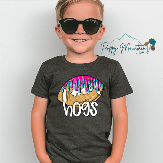 KIDS Hogs Drip Football Tee