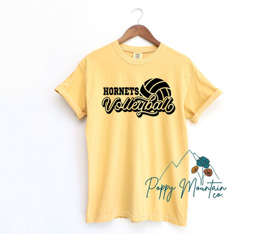 Hornets Volleyball Retro Script Tee