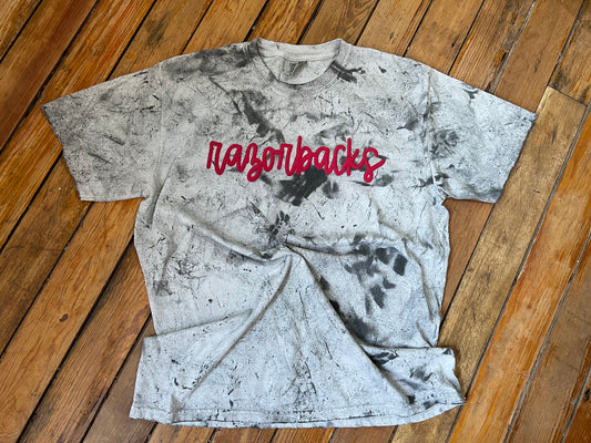 Red Puffy Print Razorbacks Tee