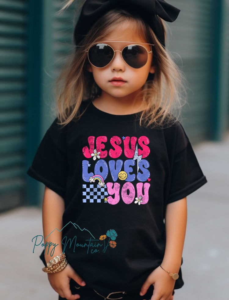 Jesus Loves You Checkered Smiley Tee