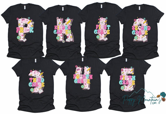 KIDS Pink Preppy Number Grade Tee
