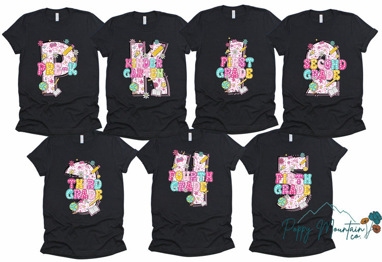 KIDS Pink Preppy Number Grade Tee