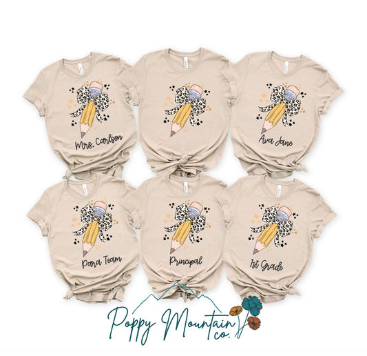 Custom Leopard Bow Pencil Tee