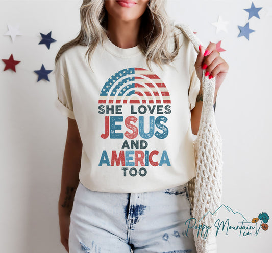 She Loves Jesus & America Too Tee