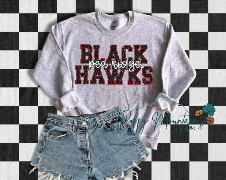 Faux Glitter Pea Ridge Black Hawks Tee