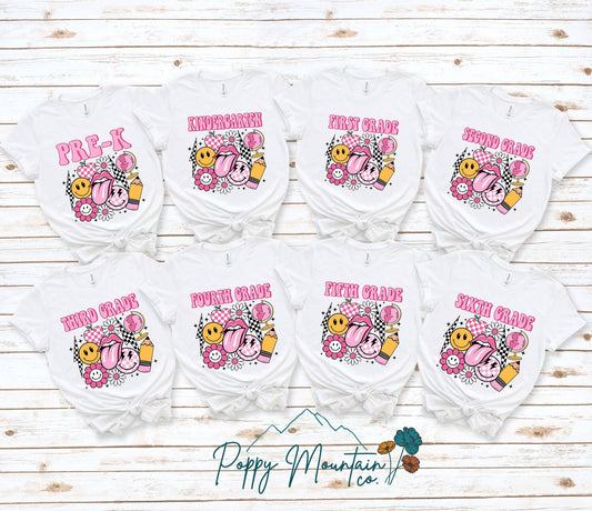 KIDS Pink Check Smiley Grade Tee
