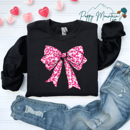 Pink Leopard Coquette Bow Tee