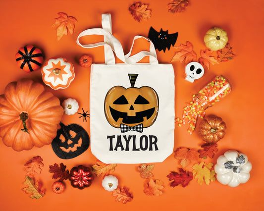 Custom Boy Jack-O-Lantern Canvas Tote Bag